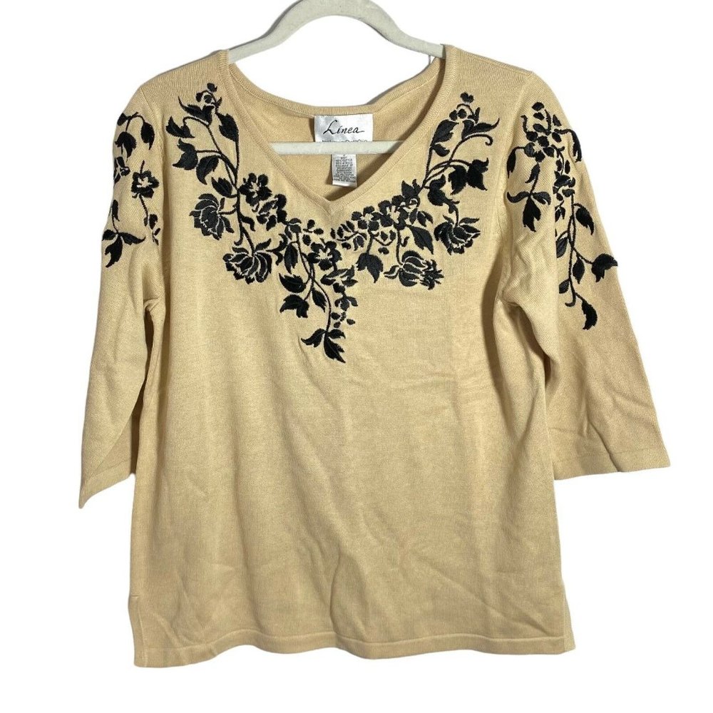 Linea by Louis Dell'Olio Women's Sz S NWT QVC Pullover Floral Embroidered Top